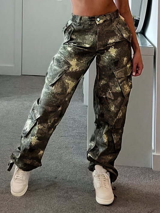 Pantalon Cargo Femme Camouflage – Jogger Large Y2K Style, Poches à Rabat, Streetwear