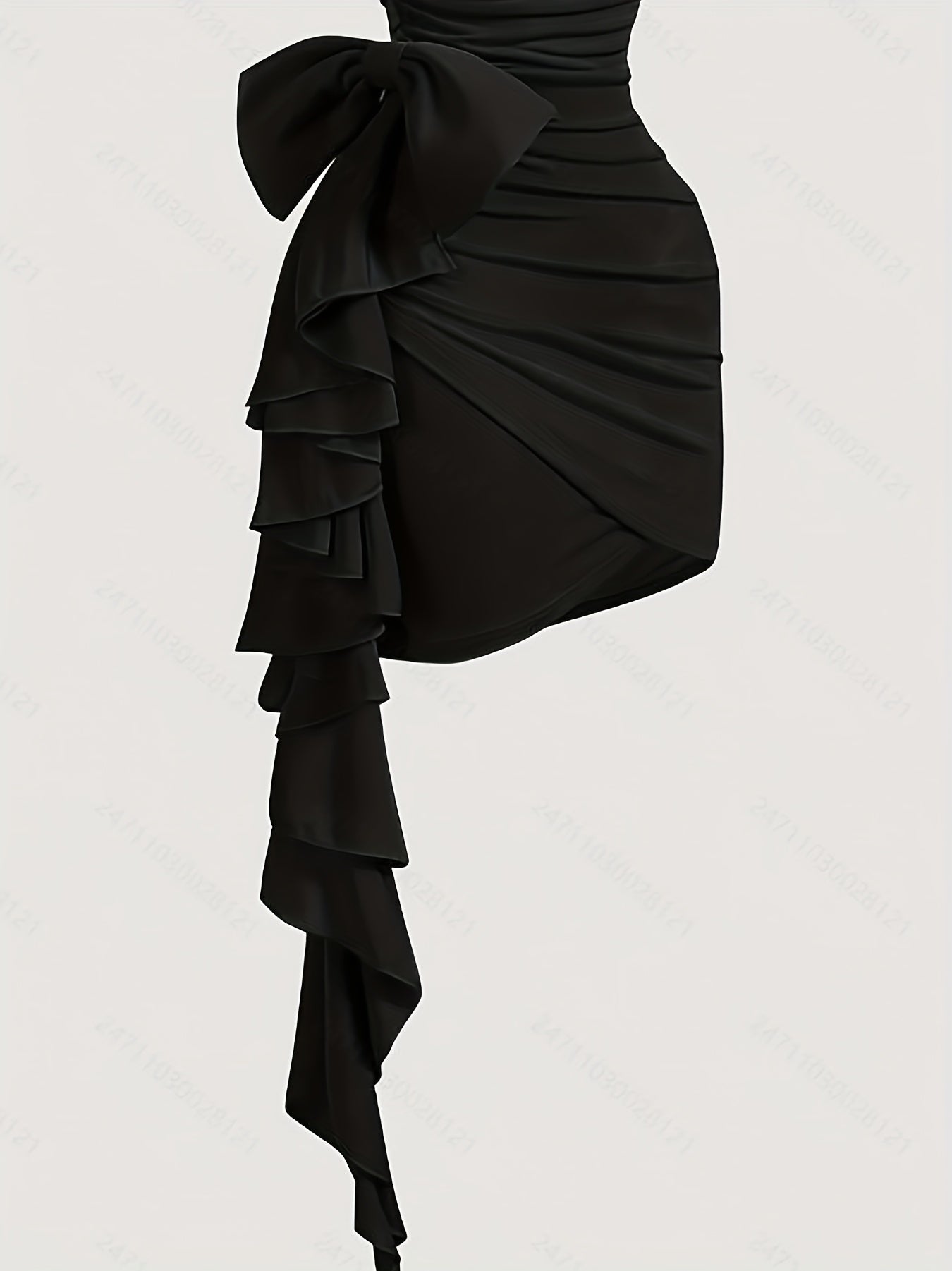 Robe Femme Bodycon – Col V, Deux Façons de Porter, Découpes Plissées Asymétriques avec Noeud, Sans Manches