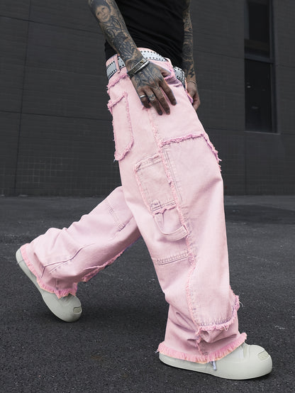 Jean Homme Coupe Large – Style Streetwear Décontracté avec Finitions Effilochées, Pantalon Casual