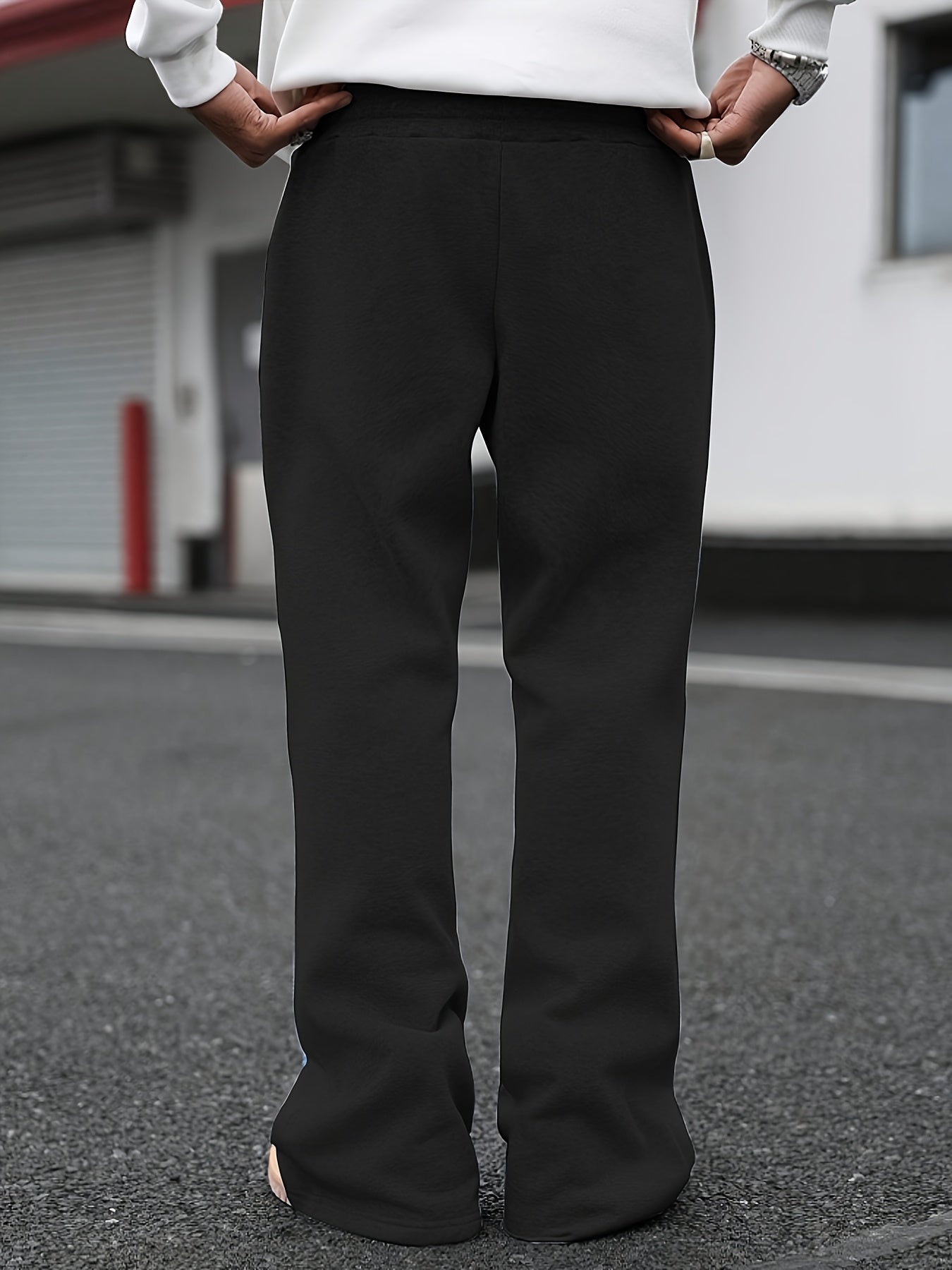 Pantalon de Jogging Homme Style Street Punk – Broderie Géométrique, Coupe Ample, Jambe Évasée, Idéal pour Toutes les Saisons