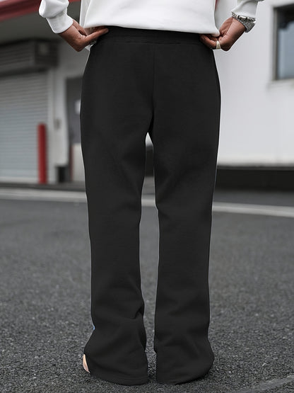 Pantalon de Jogging Homme Style Street Punk – Broderie Géométrique, Coupe Ample, Jambe Évasée, Idéal pour Toutes les Saisons