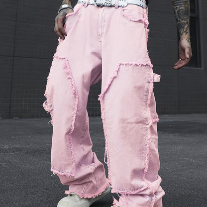 Jean Homme Coupe Large – Style Streetwear Décontracté avec Finitions Effilochées, Pantalon Casual