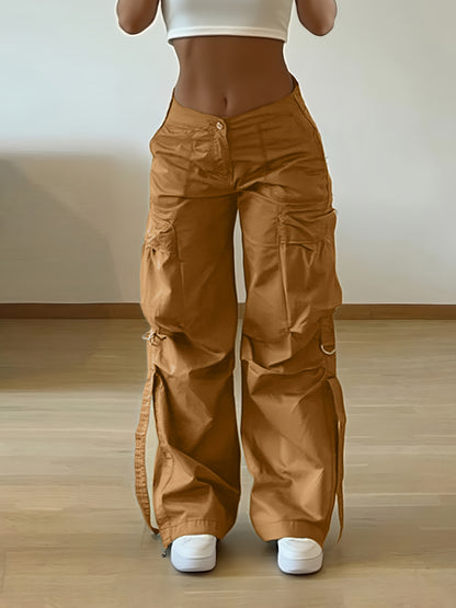 Women'S Trendy Street-Style Cargo Pants with Jogger Ties And Button Details