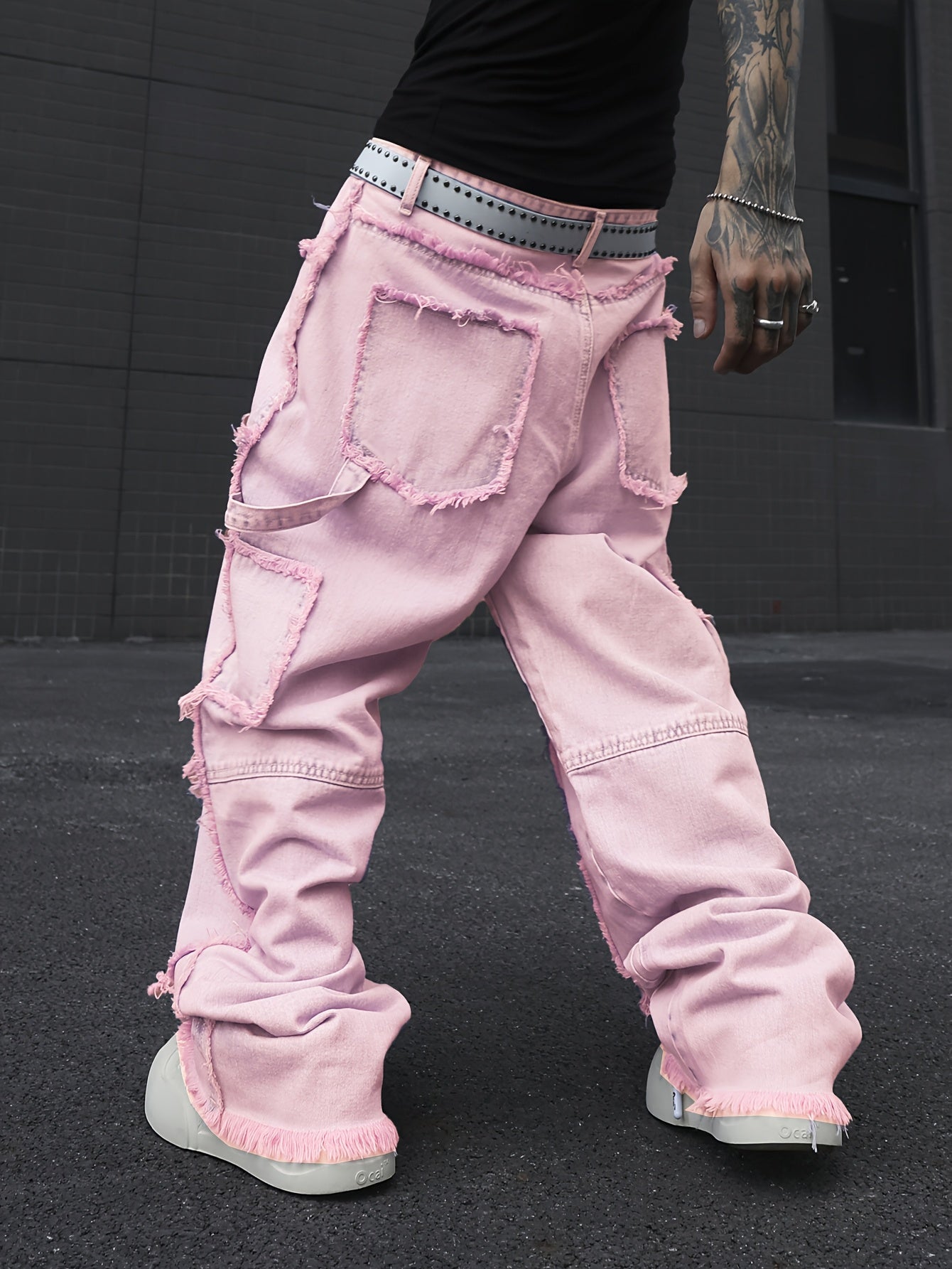 Jean Homme Coupe Large – Style Streetwear Décontracté avec Finitions Effilochées, Pantalon Casual