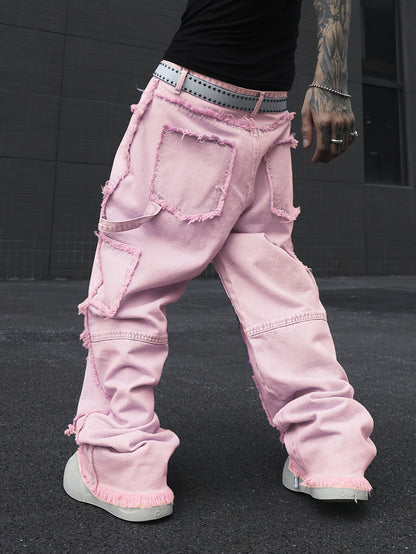 Jean Homme Coupe Large – Style Streetwear Décontracté avec Finitions Effilochées, Pantalon Casual