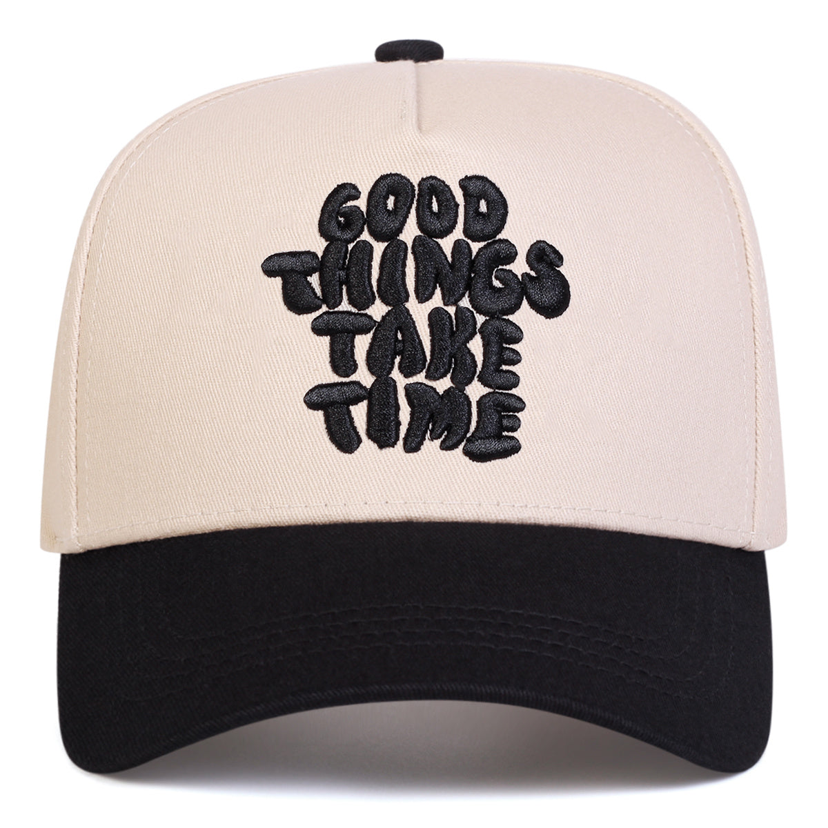 1pc Men's GOOD THINGS TAKE TIME Letter Baseball Cap, Fashion Five-Panel Adjustable Casual Outdoor Hat for Spring Autumn Travel Beach Party