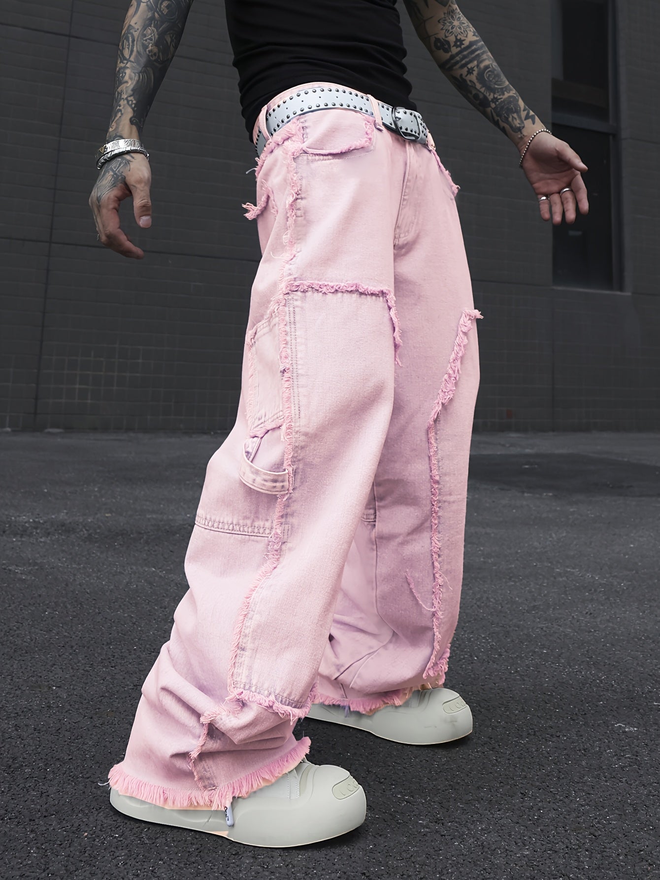 Jean Homme Coupe Large – Style Streetwear Décontracté avec Finitions Effilochées, Pantalon Casual