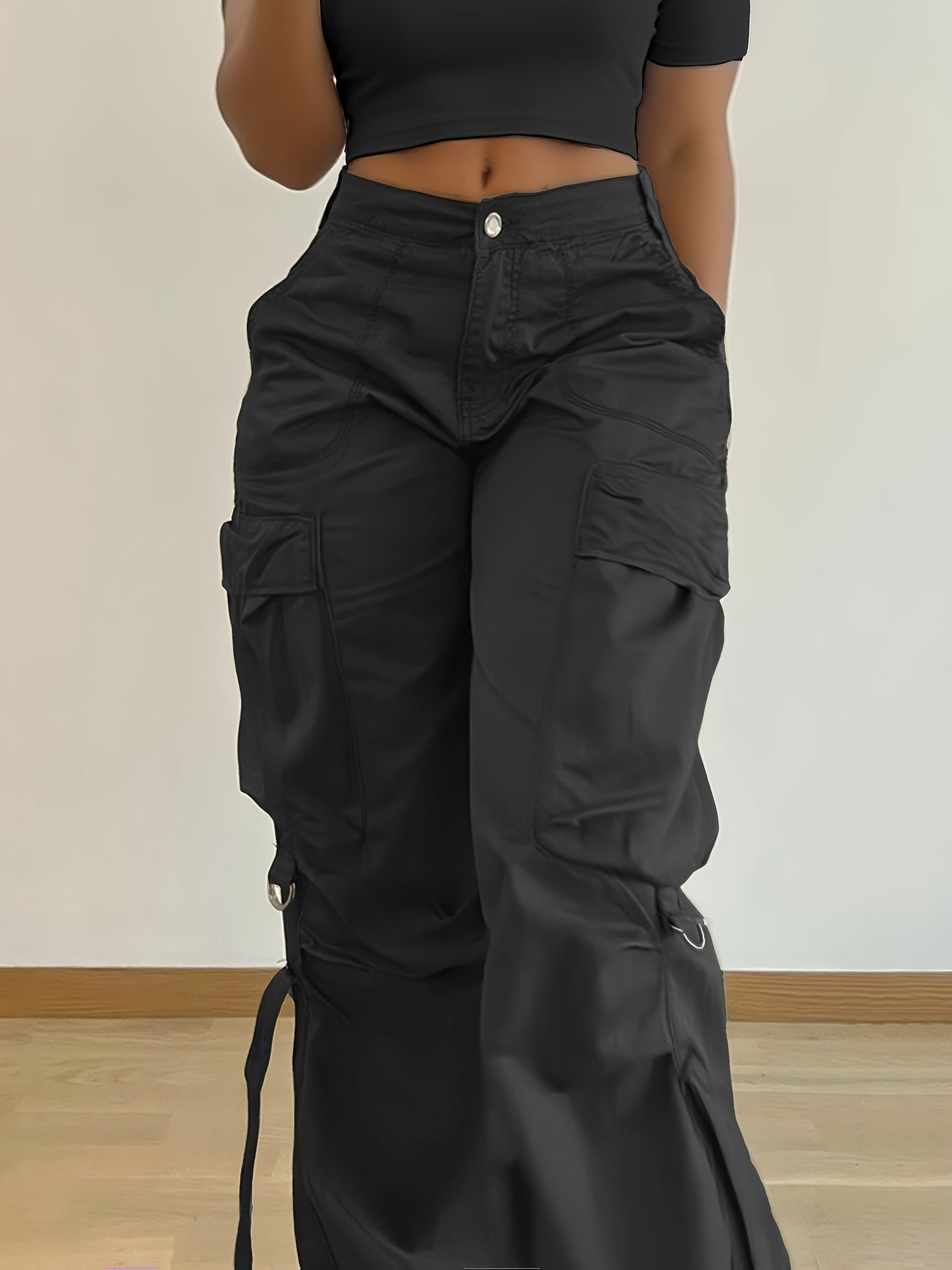 Women'S Trendy Street-Style Cargo Pants with Jogger Ties And Button Details
