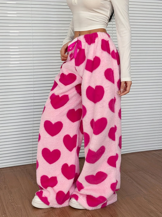 Pantalon Femme Décontracté à Motif Cœur sur Cordon