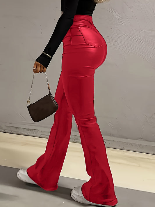 Women's Stretch Fitted Flare Imitation Denim Pants