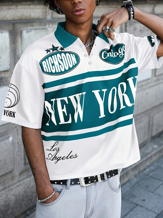 Chemise Courte Homme à Motifs Lettres et Fleurs, Style Patchwork