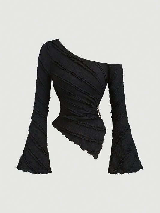 Chemisier femme manches évasées & ourlet asymétrique