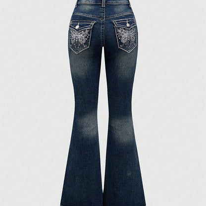 Pantalon denim femme tendance – Poches arrière décorées